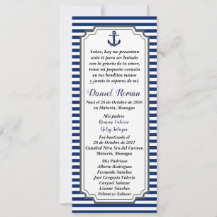 Tarjeta de Bautizo Nautico Ancla azul gris Invitation