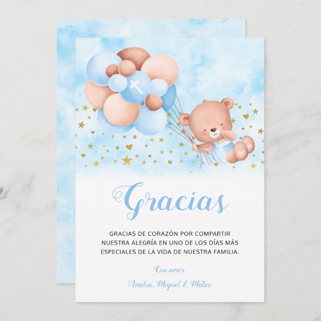 Tarjeta de Gracias Bautizo Español Thank You Card (Front/Back)