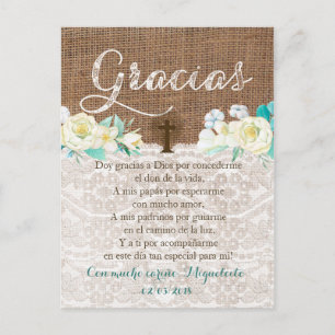 Tarjeta de gracias con oración para Bautismo Postcard
