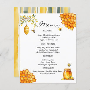 Tarjeta de menú Baby Shower Bee Honey Bear
