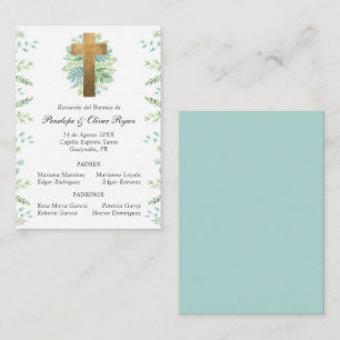 Tarjeta de Recuerdo de Bautizo con Cruz en Oro Card