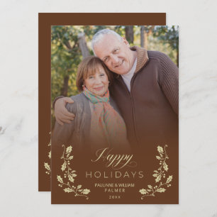 Tarjeta Festiva Brown Whimsical Script Quote Photo Holiday Card