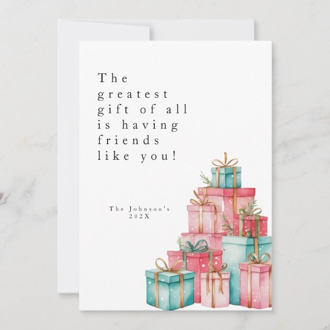 Tarjeta Festiva Minimal Pastel Regalos con Foto  Holiday Card (Front)