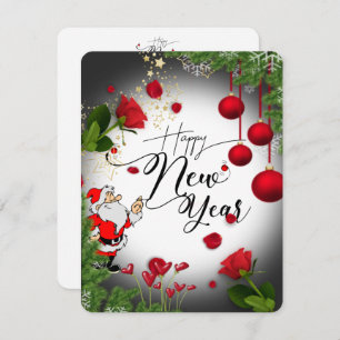 Tarjeta festiva plana para año nuevo  con rosas holiday card