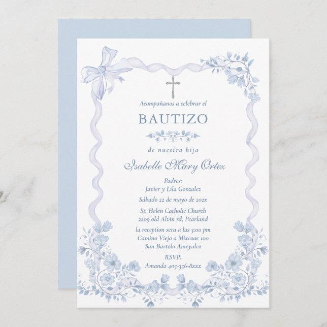  Tarjeta Personalizada Bautizo Niña   Invitation (Front/Back)