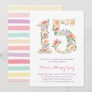Tarjetas de Fiesta de Quince años, flores pasteles Invitation