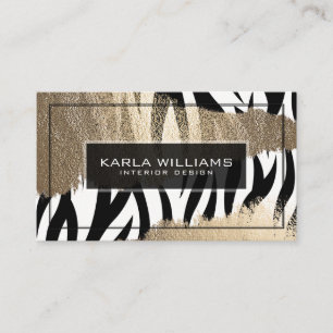 Tarnished Gold Glitter & Black & White Zebra Business Card