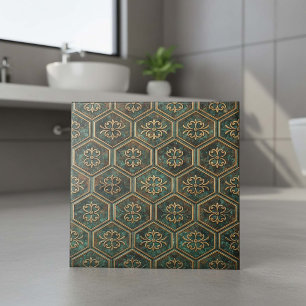 Tarnished Teal & Bronze Hexagon #17 ID1227 Ceramic Tile