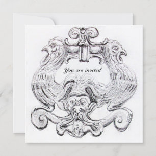 TAROT/ ANTIQUE FLORENTINE GROTESQUE Black White Invitation