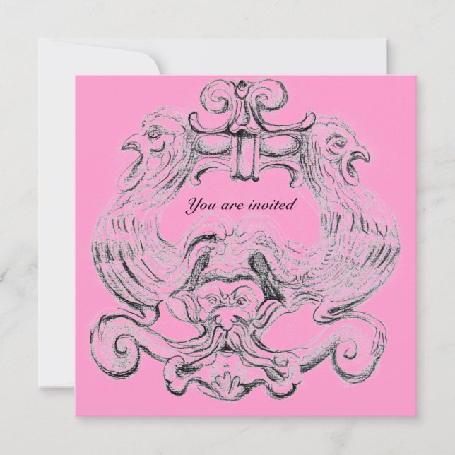 TAROT/ ANTIQUE FLORENTINE GROTESQUE Pink Black Invitation (Front)