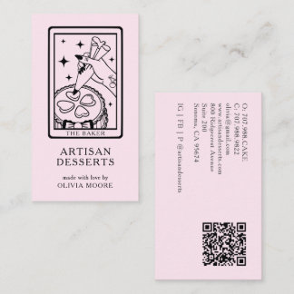 Tarot Artisan Baker Dessert Caterer QR Code Pink Business Card