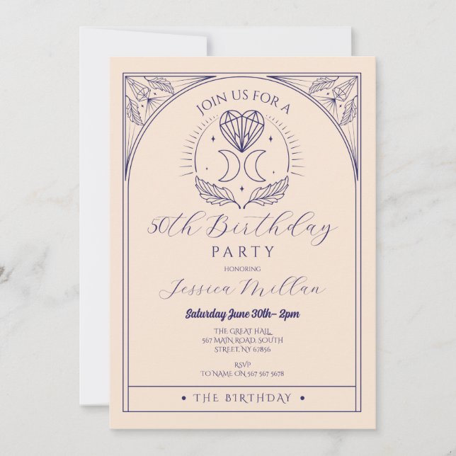 Tarot Birthday Party Heart Moon Crystals Stars Invitation (Front)