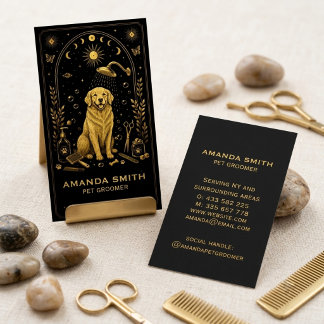 Tarot Black Gold Pet Groomer Business Card