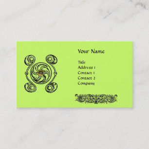 TAROT Black Green Celtic Drawing Gemstone Monogram Business Card