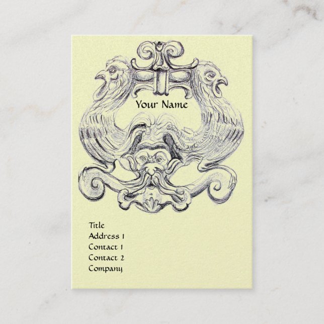 TAROT BLACK WHITE GROTESQUE DRAWING MONOGRAM Cream Business Card (Front)