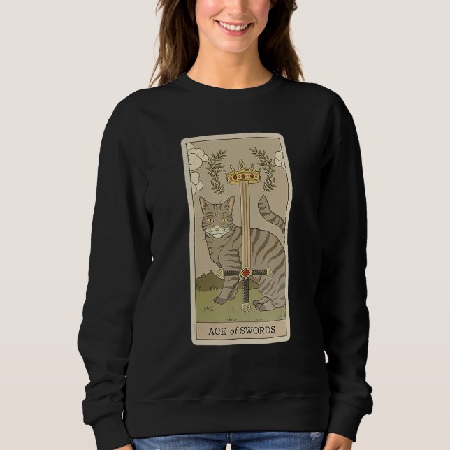 Tarot Card Ace Of Swords And Cat Cosmic Graphic Ca Sweatshirt (Front)
