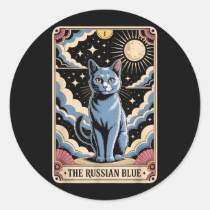 Tarot Card Cat Halloween The Russian Blue Classic Round Sticker