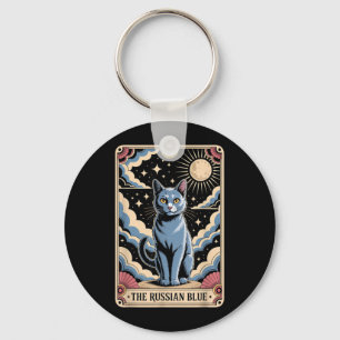 Tarot Card Cat Halloween The Russian Blue Key Ring