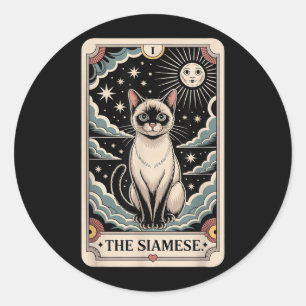 Tarot Card Cat Halloween The Siamese Classic Round Sticker