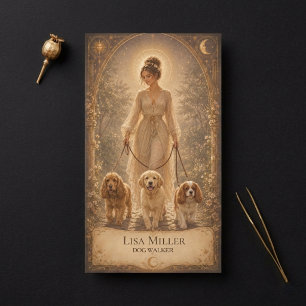 Tarot Card Celestial Mystic Woman Dog Walker Boho