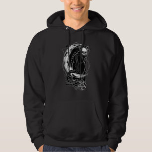 Tarot Card Crescent Moon And Black Cat Skull Goth  Hoodie