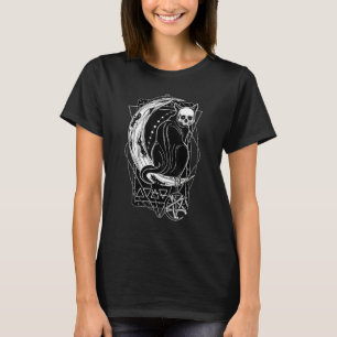 Tarot Card Crescent Moon And Black Cat Skull Goth T-Shirt