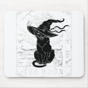 Tarot Card Crescent Moon And Black Cat Witch Hat H Mouse Pad