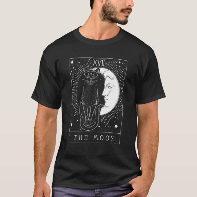 Tarot Card Crescent Moon And Black Cat Witch Hat H T-Shirt (Front)