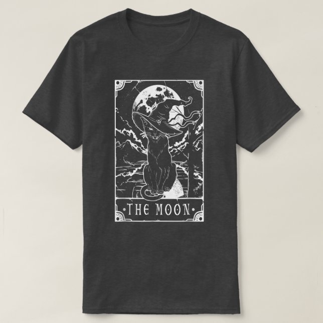 Tarot Card Crescent Moon And Black Cat Witch Hat H T-Shirt (Design Front)