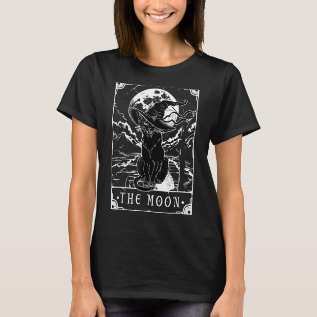 Tarot Card Crescent Moon And Black Cat Witch Hat H T-Shirt (Front)