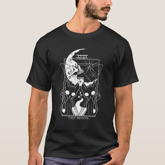 Tarot Card Crescent Moon And Cat Alien Graphic T-Shirt (Front)