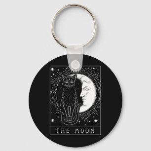 Tarot Card Crescent Moon And Cat Graphic  Key Ring