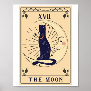 Tarot Card Crescent Moon And Cat Graphic Poster