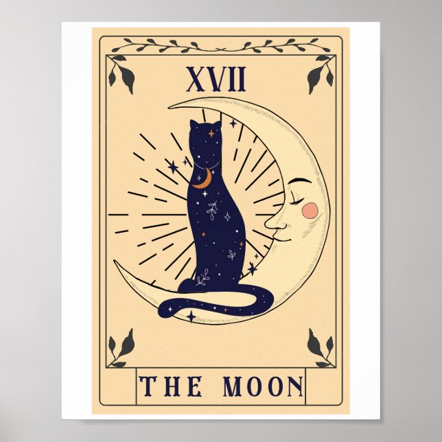 Tarot Card Crescent Moon And Cat Graphic Poster (Front)