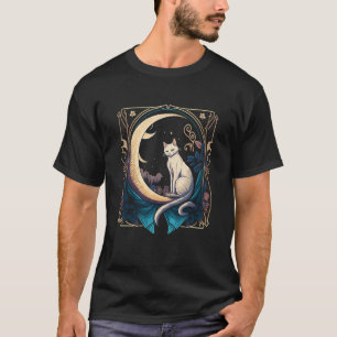 Tarot Card Crescent Moon And Cat Graphic T-Shirt