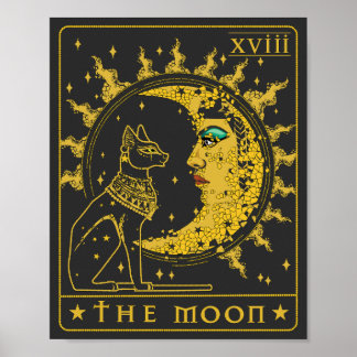 Tarot Card Crescent Moon Cleopatra And Sphynx Cat Poster
