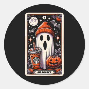 Tarot Card Cute Ghost Spooky Season Jack O Lantern Classic Round Sticker