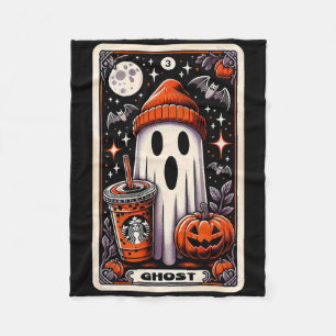 Tarot Card Cute Ghost Spooky Season Jack O Lantern Fleece Blanket