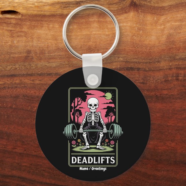 Tarot Card Deadlifts Funny Skeleton Workout Design Key Ring (Front)