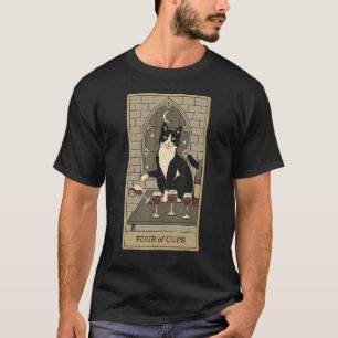 Tarot Card Four Of Cups Crescent Moon And Cat Grap T-Shirt