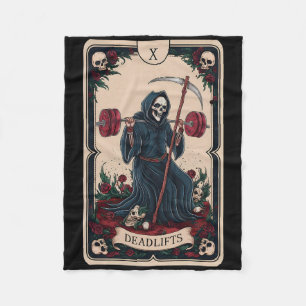 Tarot Card Grim Reaper Deadlifts Workout Gym Occul Fleece Blanket