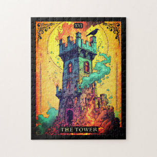 Tarot Card Illustration, The Tower Jigsaw Puzzle