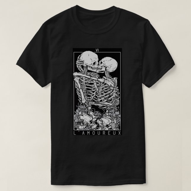 Tarot Card Kissing Skeleton Love Skull Bones Horro T-Shirt (Design Front)
