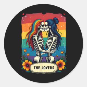 Tarot Card Lovers Lesbian Skeletons Kissing  Classic Round Sticker