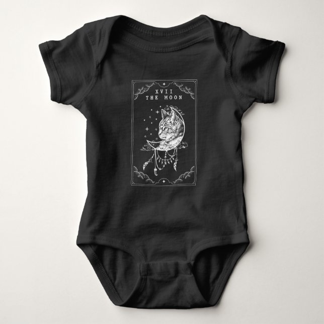Tarot Card Moon and Cat Crescent Illustration Baby Bodysuit (Front)