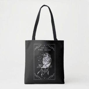 Tarot Card Moon and Cat Crescent Illustration Tote Bag