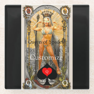 Tarot Card Queen of Spades Thunder_Cove Glass Coaster