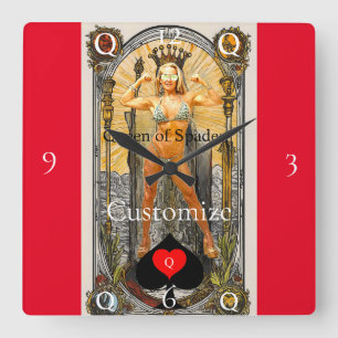 Tarot Card Queen of Spades Thunder_Cove Square Wall Clock