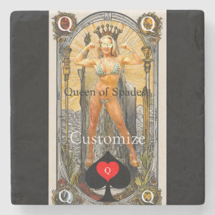 Tarot Card Queen of Spades Thunder_Cove Stone Coaster