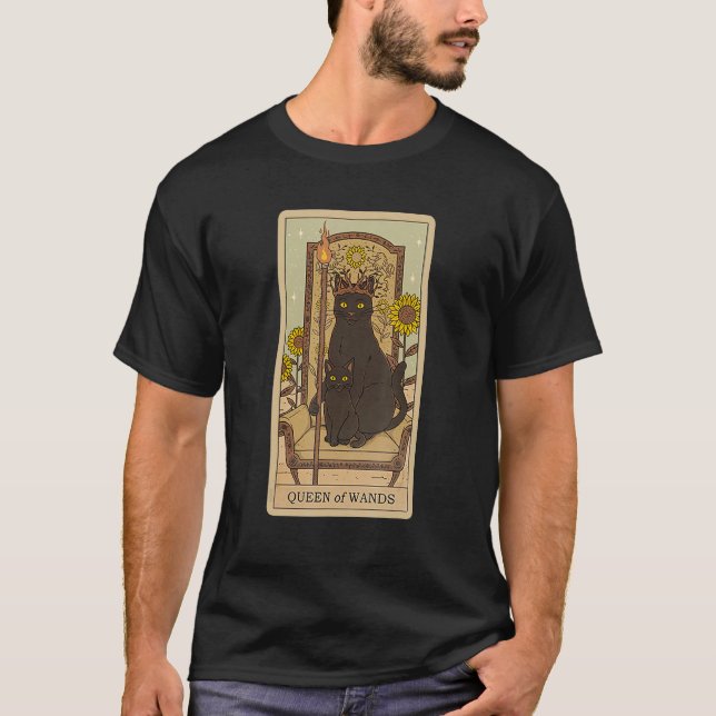 Tarot Card Queen Of Wands And Cat Cosmic Graphic C T-Shirt (Front)